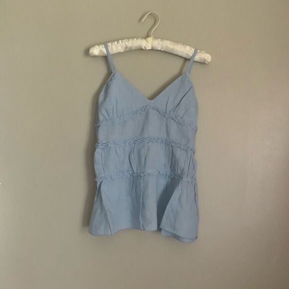 Light Blue Sleeveless Women's Linen Ruffled Top Hardtail Clothing NWT Medium - Picture 11 of 12